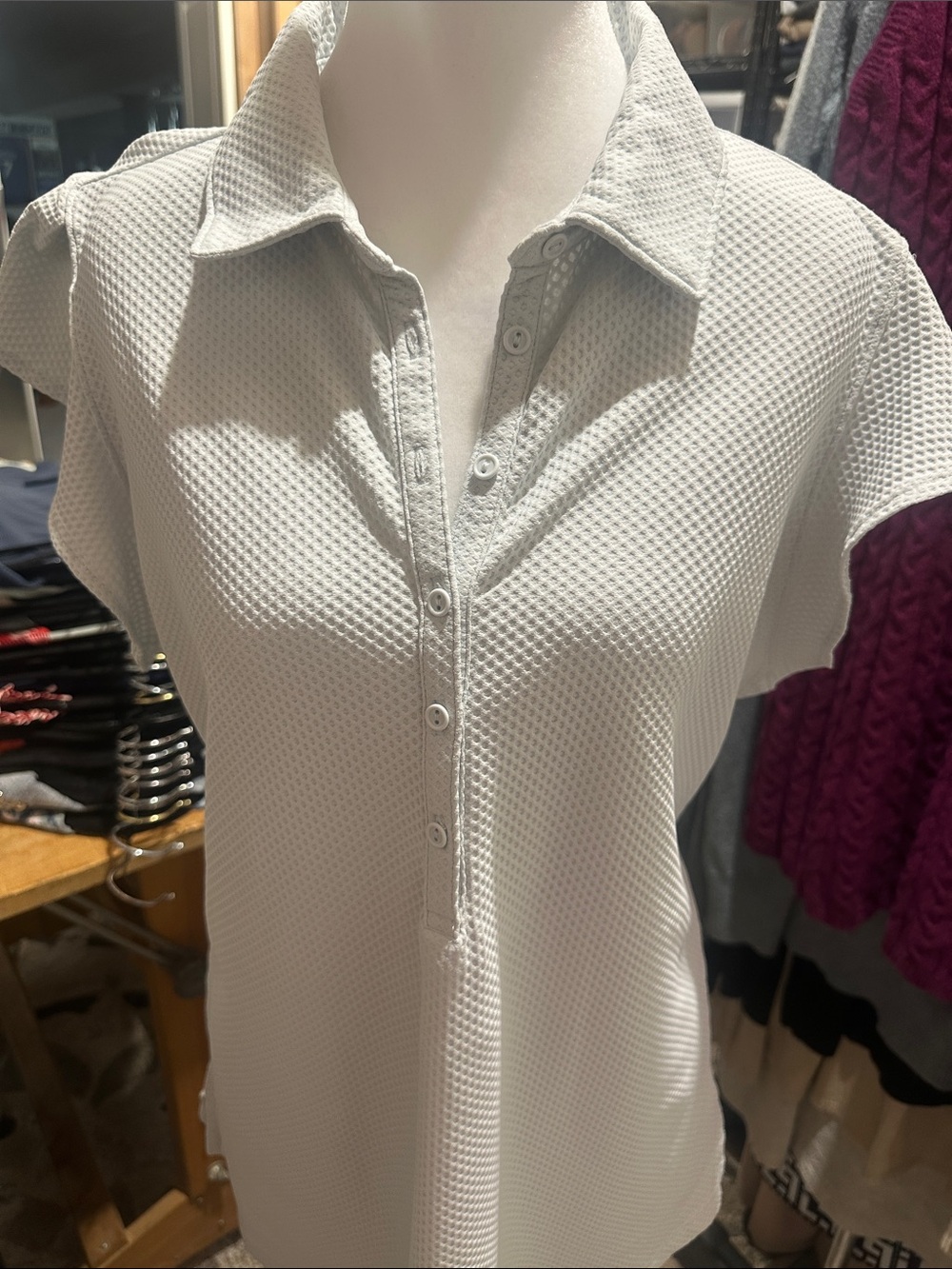 Calia Light Blue Button-Front Textured Polo Shirt